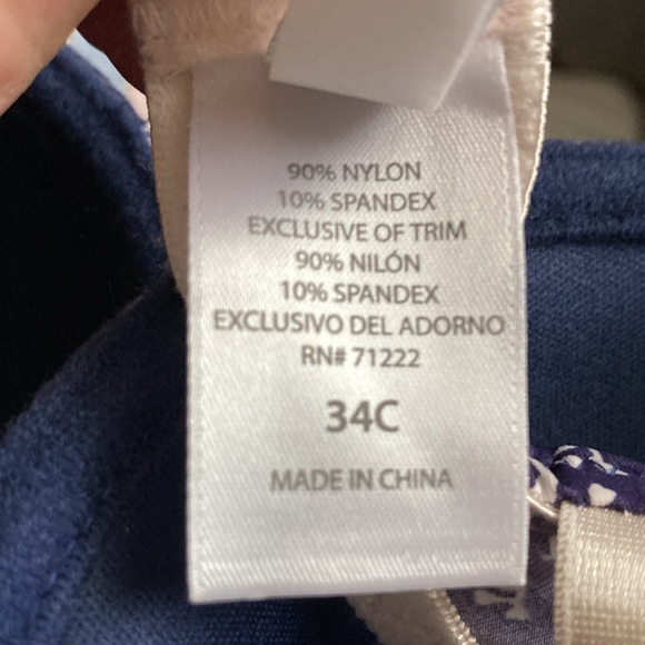 Jessica Simpson bra 34C moulded cup w underwire navy & cream 2 hook back closure - Picture 4 of 4